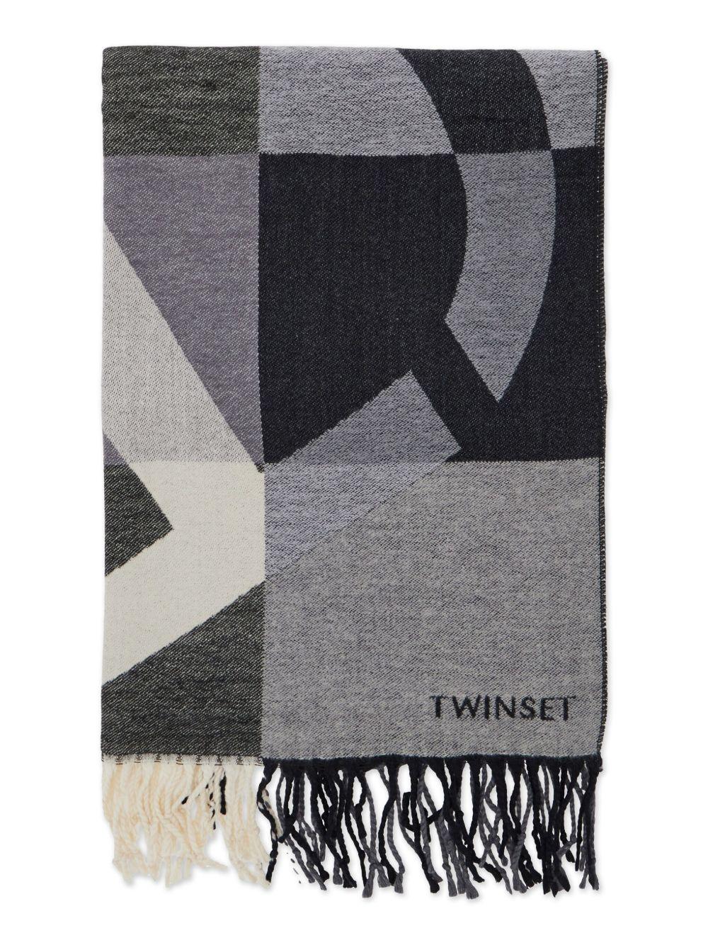 Sciarpa Grigia con Motivo Geometrico e Frange 252TA4170 12609 TWINSET 