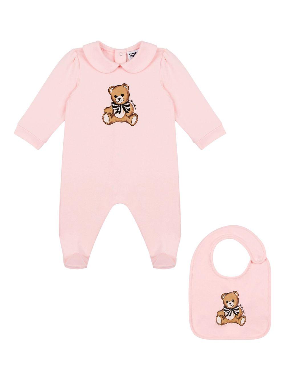 Set neonato Rosa Chiaro con Orsetto e Bavaglino MDY01ALDA16 50209 MOSCHINO KIDS 