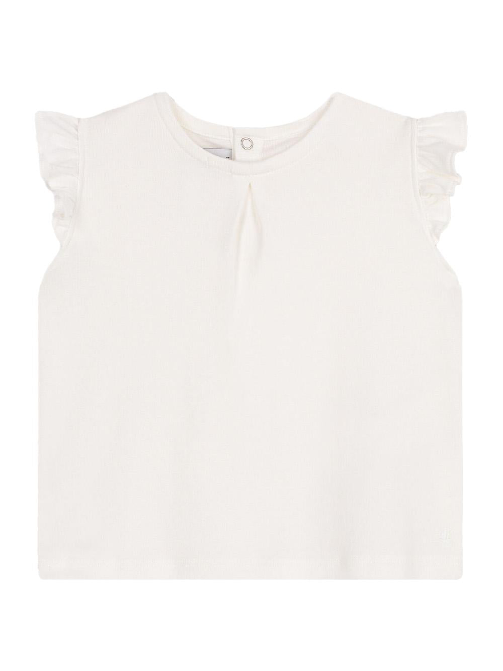 T-shirt bianca con maniche volant A0CP1 01 PETIT BATEAU KIDS 