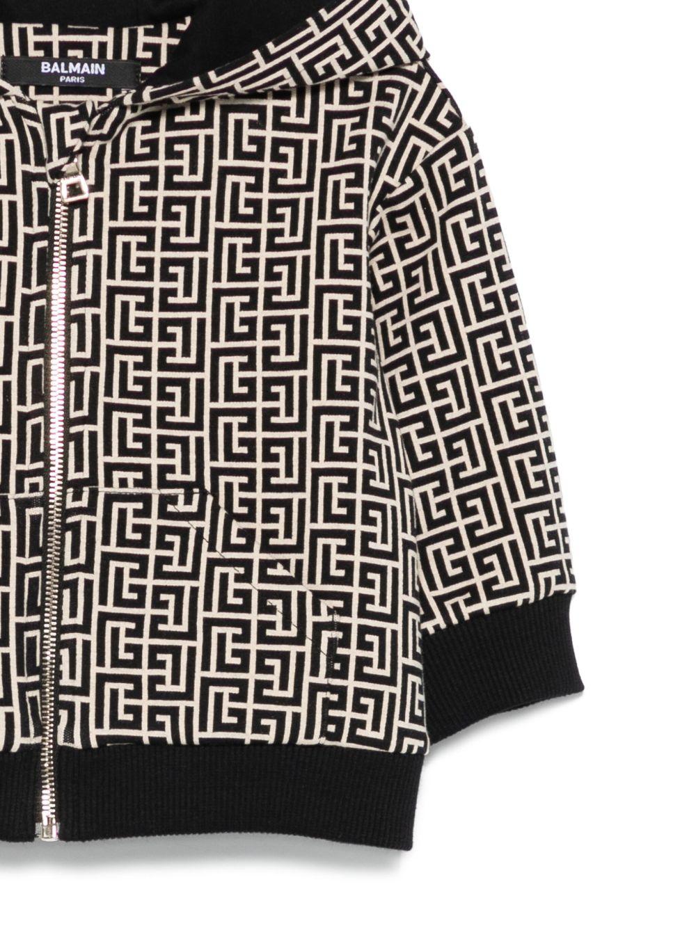 Felpa Beige e Nera con Cappuccio e Monogramma BX4520Z2411 106NE BALMAIN KIDS 