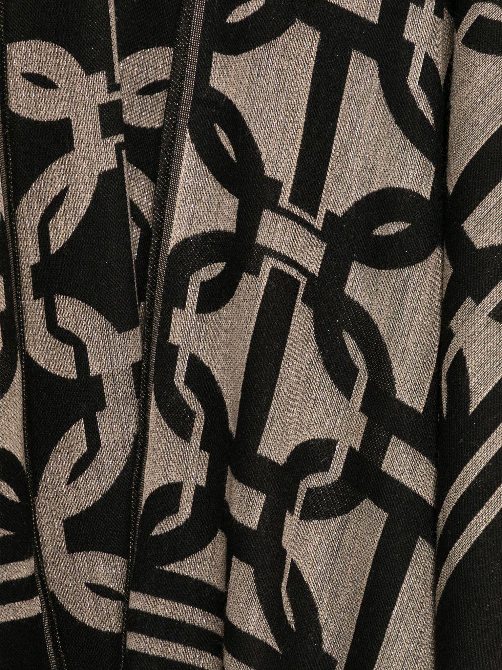 Poncho Nero e Beige con Motivo Geometrico e Frange 252TA4370 00006 TWINSET 