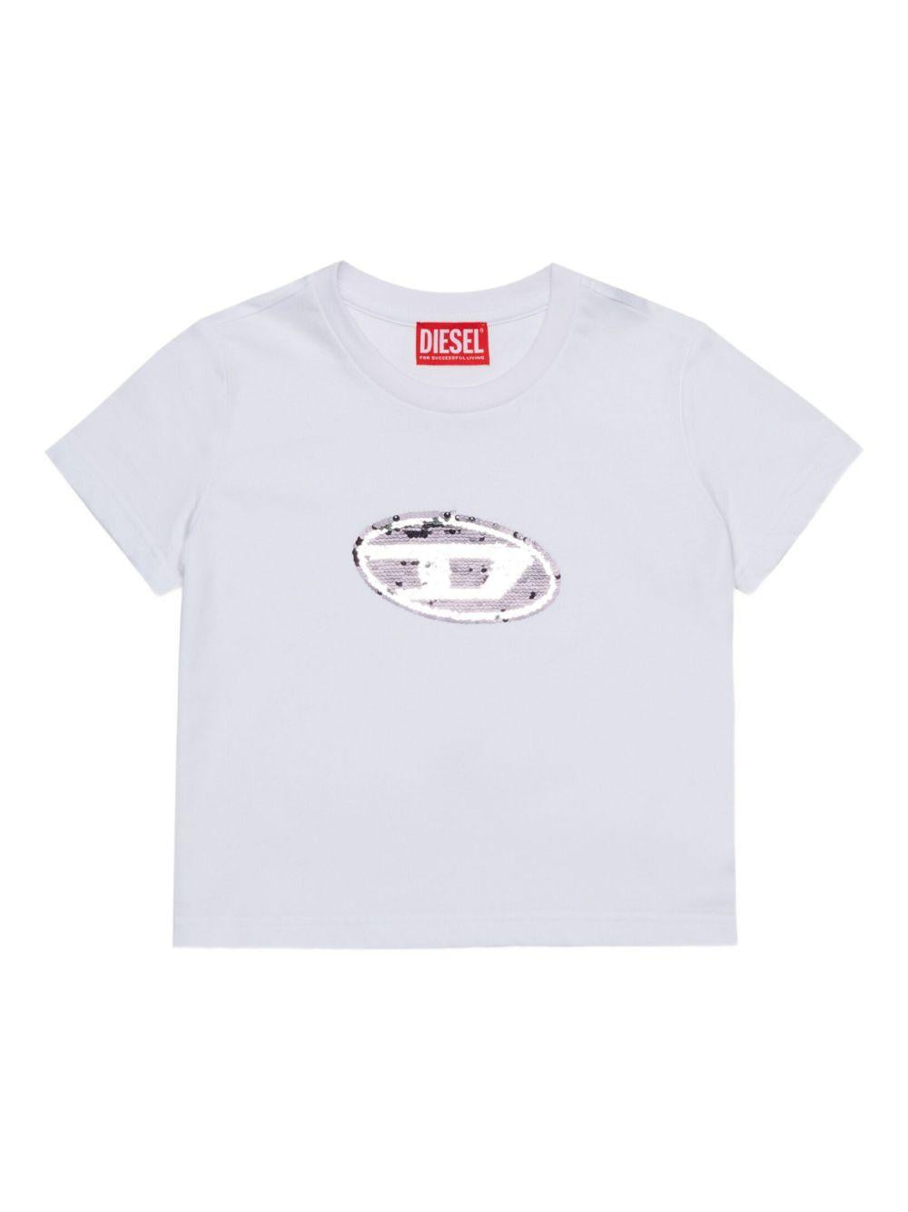 T-shirt Bianca con Paillettes J02371KYAUN K100 DIESEL KIDS 