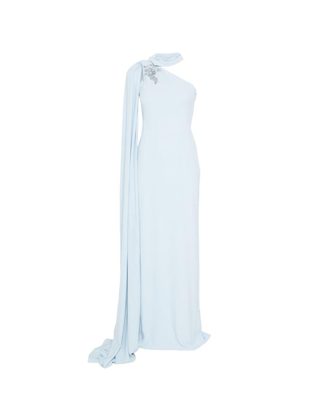 Abito monospalla in poliestere con spacco 1T1B6CRP0P670 CELESTE ROSA CLARA COCKTAIL 