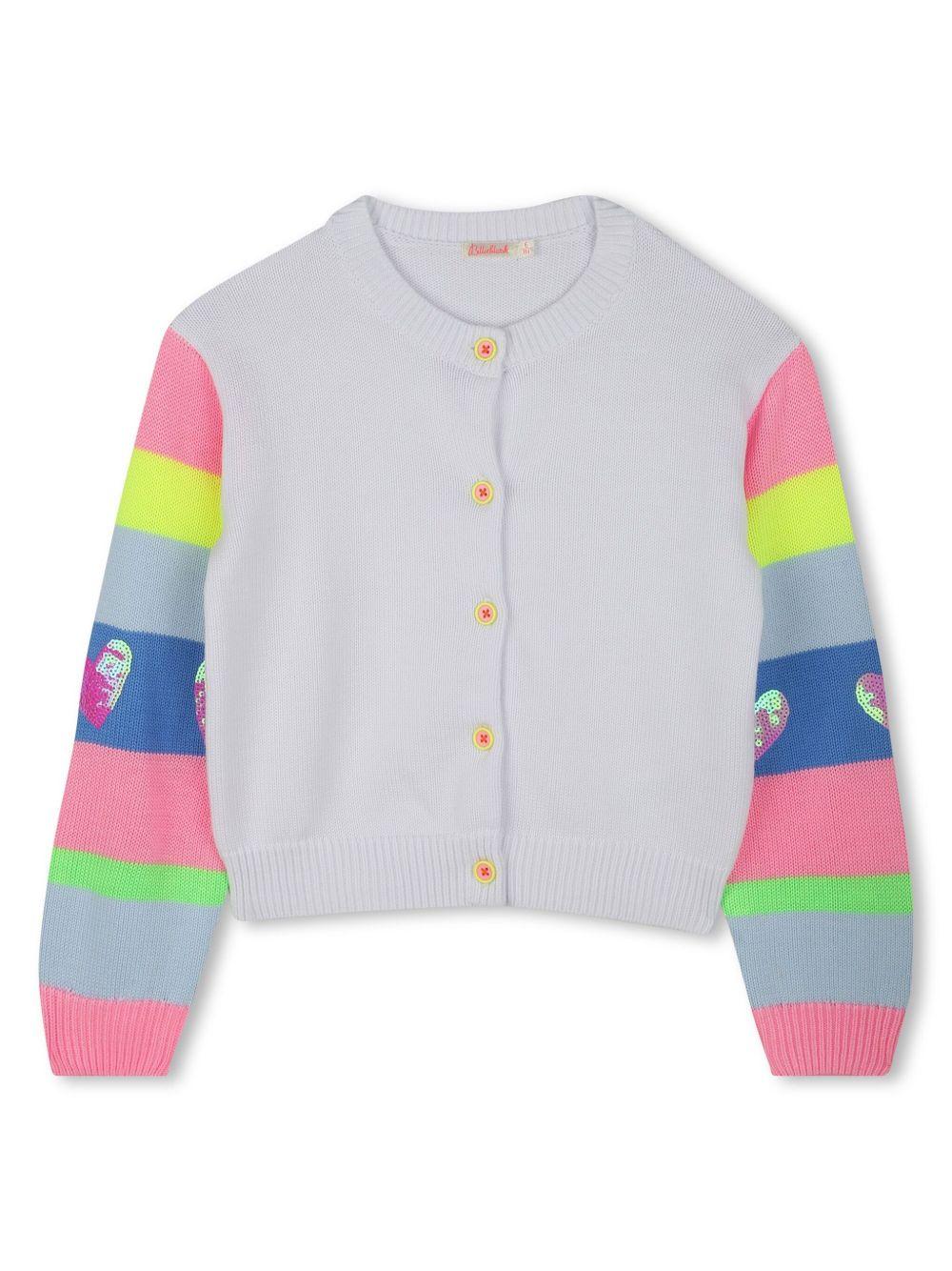 Cardigan grigio con maniche a righe multicolor