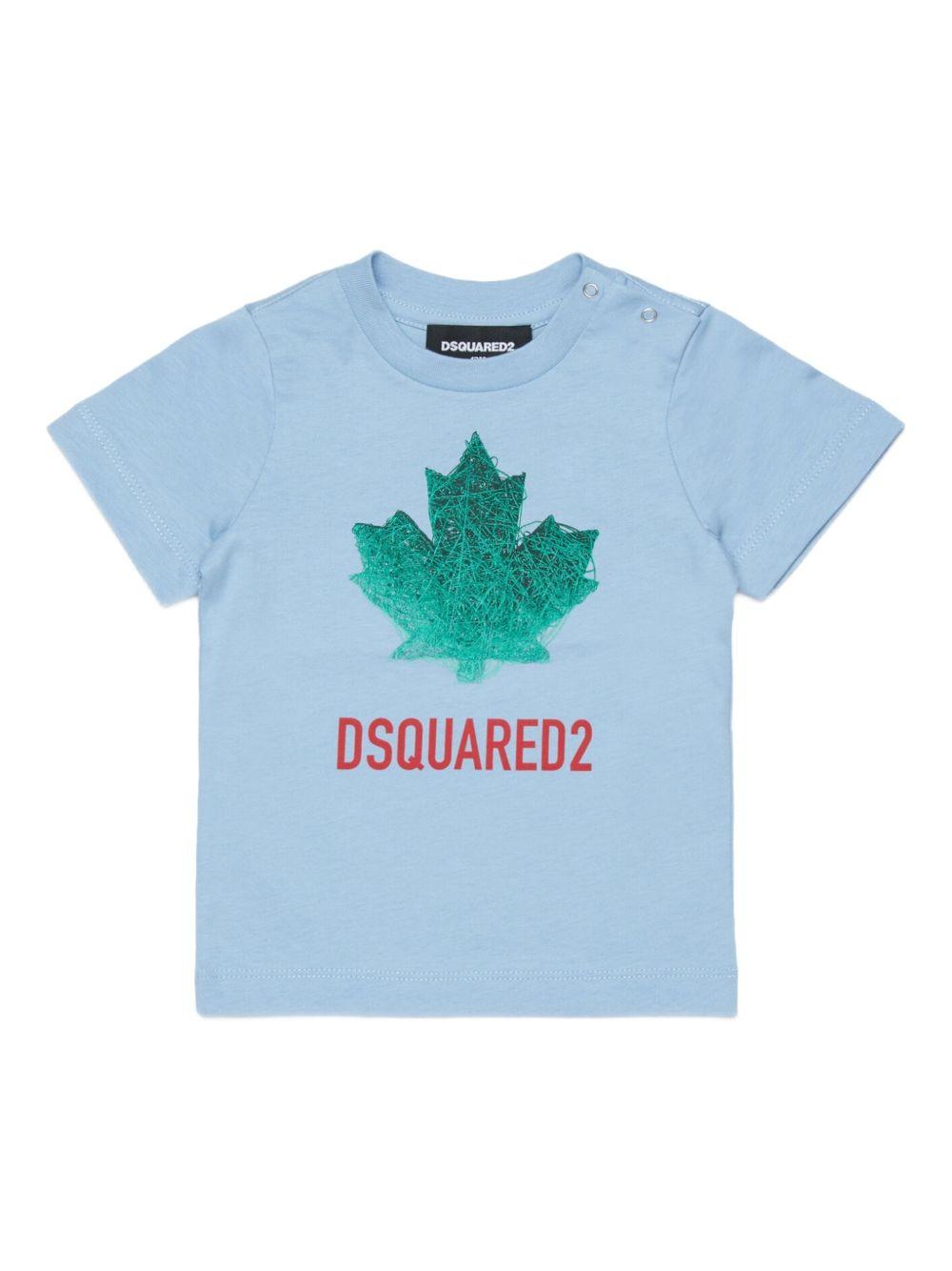 T-shirt in cotone con stampa maple leaf DQ3278D00XM DQ814 DSQUARED KIDS 