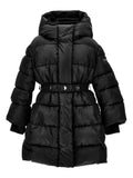 Long Black Down Jacket with Belt