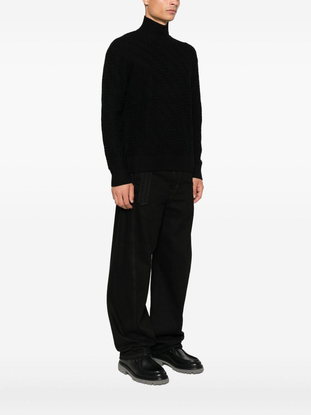 Maglione nero a collo alto in lana merino A031F009 9000 PAOLO PECORA 