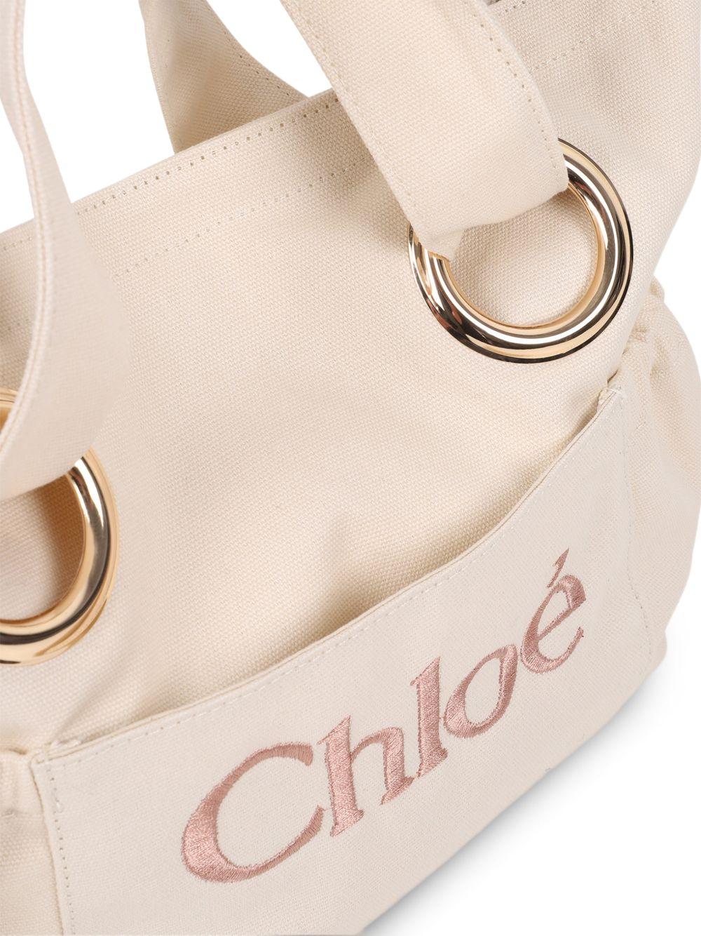 Borsa a spalla in cotone ecru con tracolla C20872 148 CHLOE KIDS 