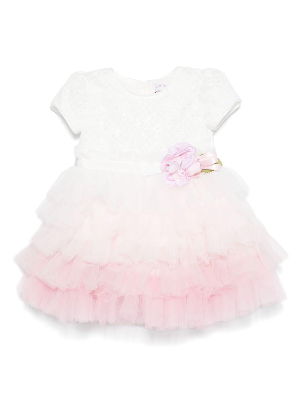 Abito rosa e bianco neonata con tulle
