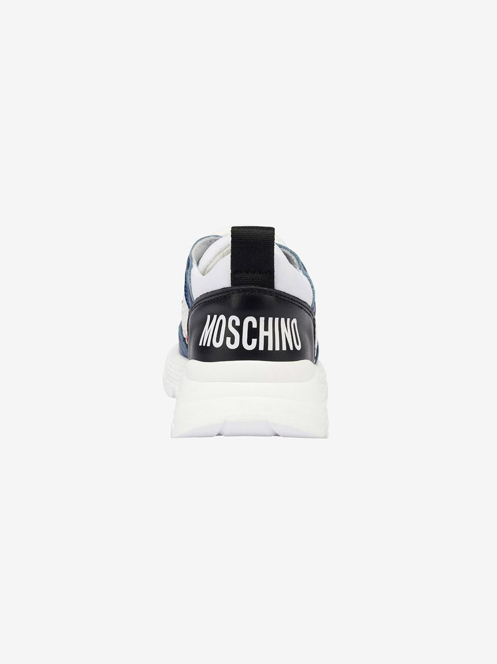 Sneakers in rete e pelle di vitello con logo 80450 01 MOSCHINO KIDS 