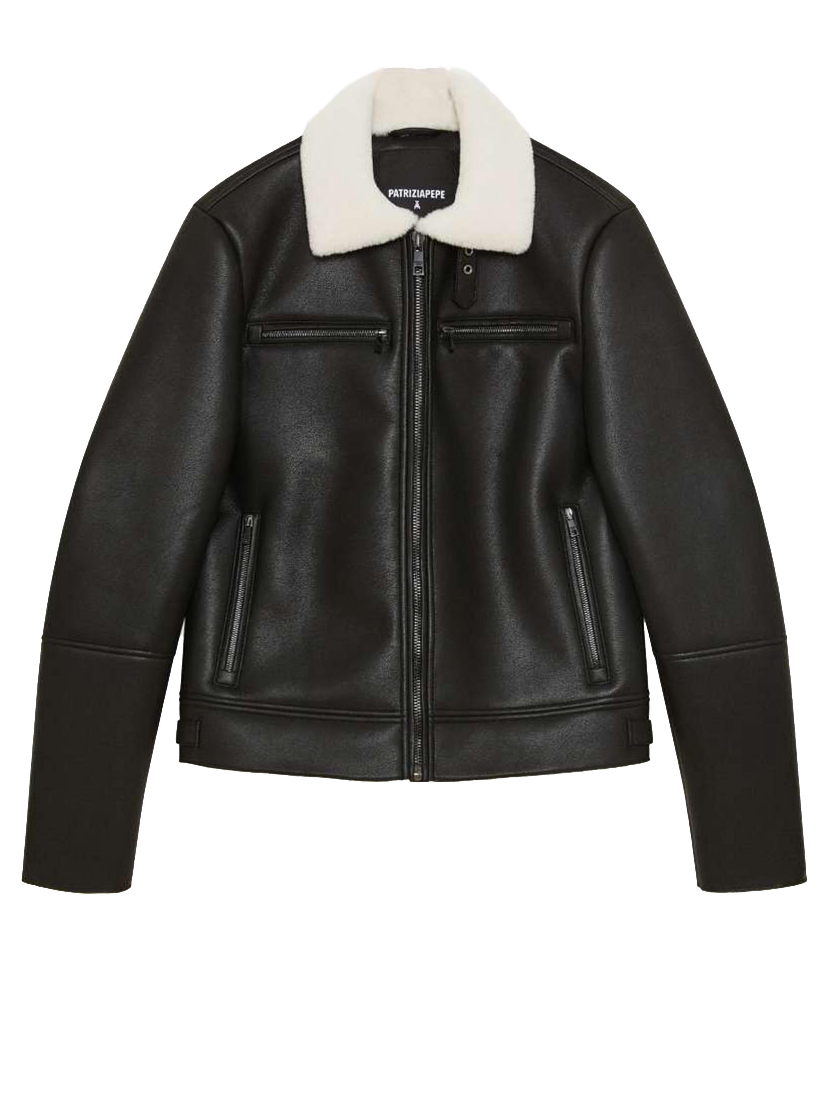 Giacca in pelle e shearling nera 5O0025E060 J4E0 PATRIZIA PEPE 