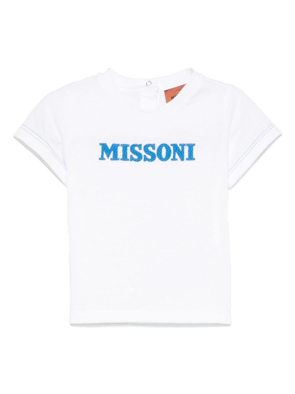 T-shirt bianca logo lettering blu neonato MW8521J0177 100AZ MISSONI KIDS 