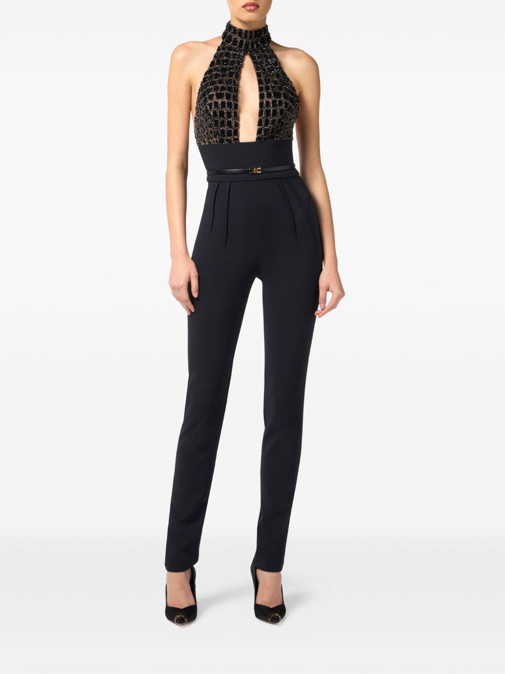 Tuta Intera Nera con Ricamo e Scollo allAmericana TU06257E2 110 ELISABETTA FRANCHI 