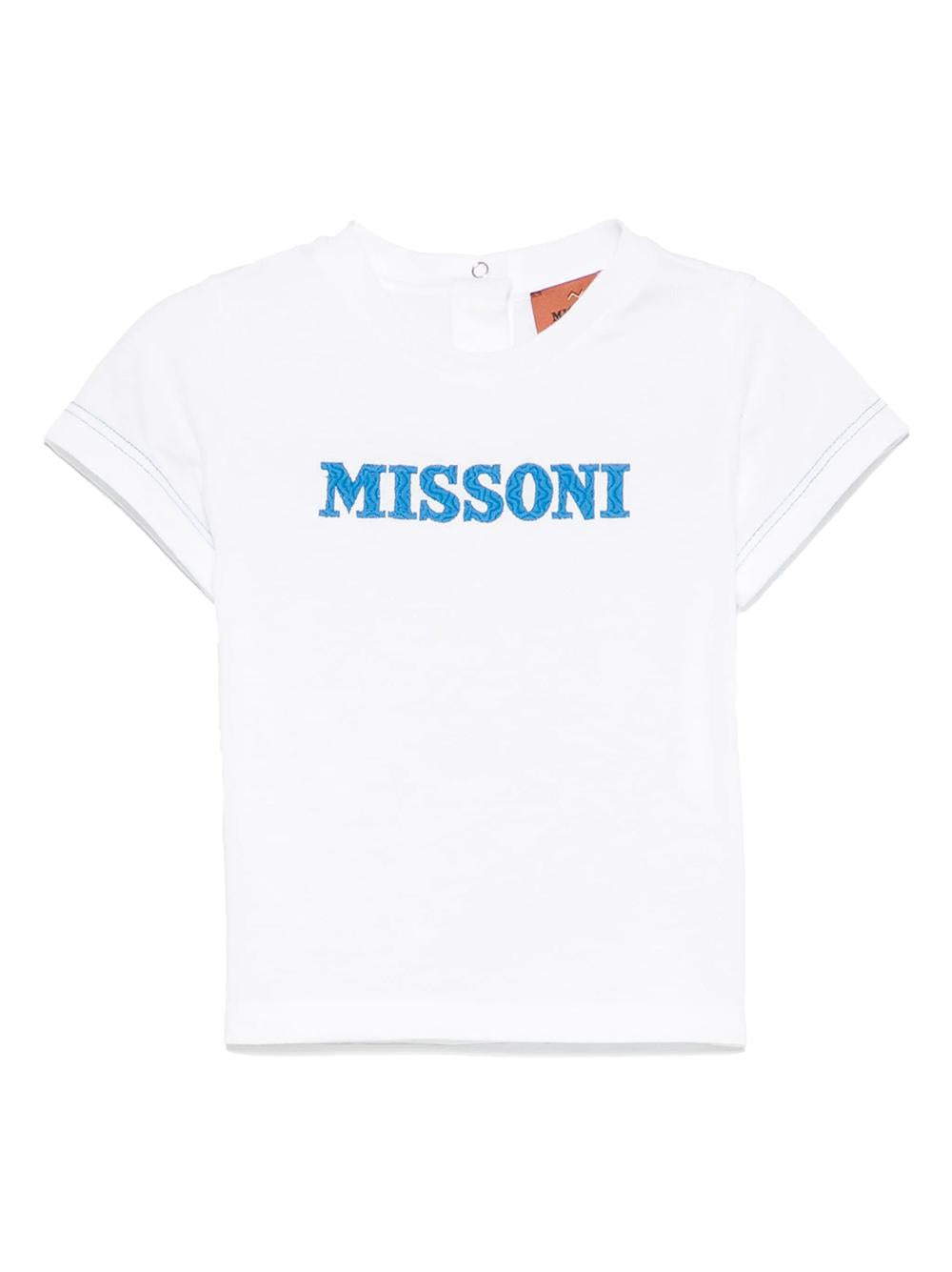 T-shirt bianca logo lettering blu neonato MW8521J0177 100AZ MISSONI KIDS 
