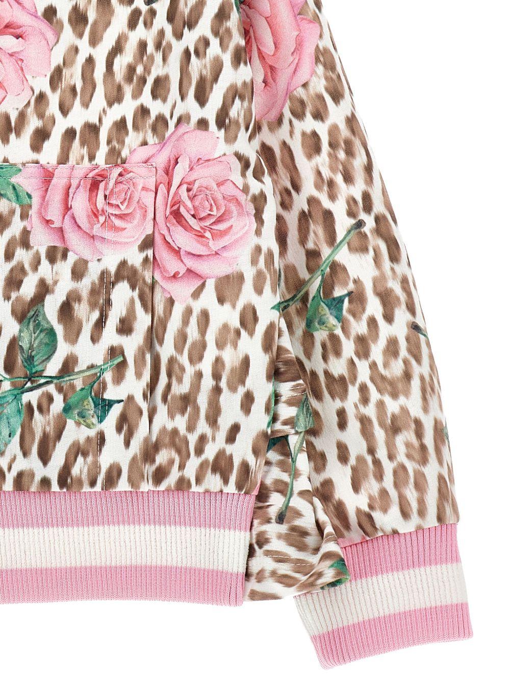 Felpa Beige con Fiori e Stampa Leopardata 19F8076014 0080 MONNALISA KIDS 