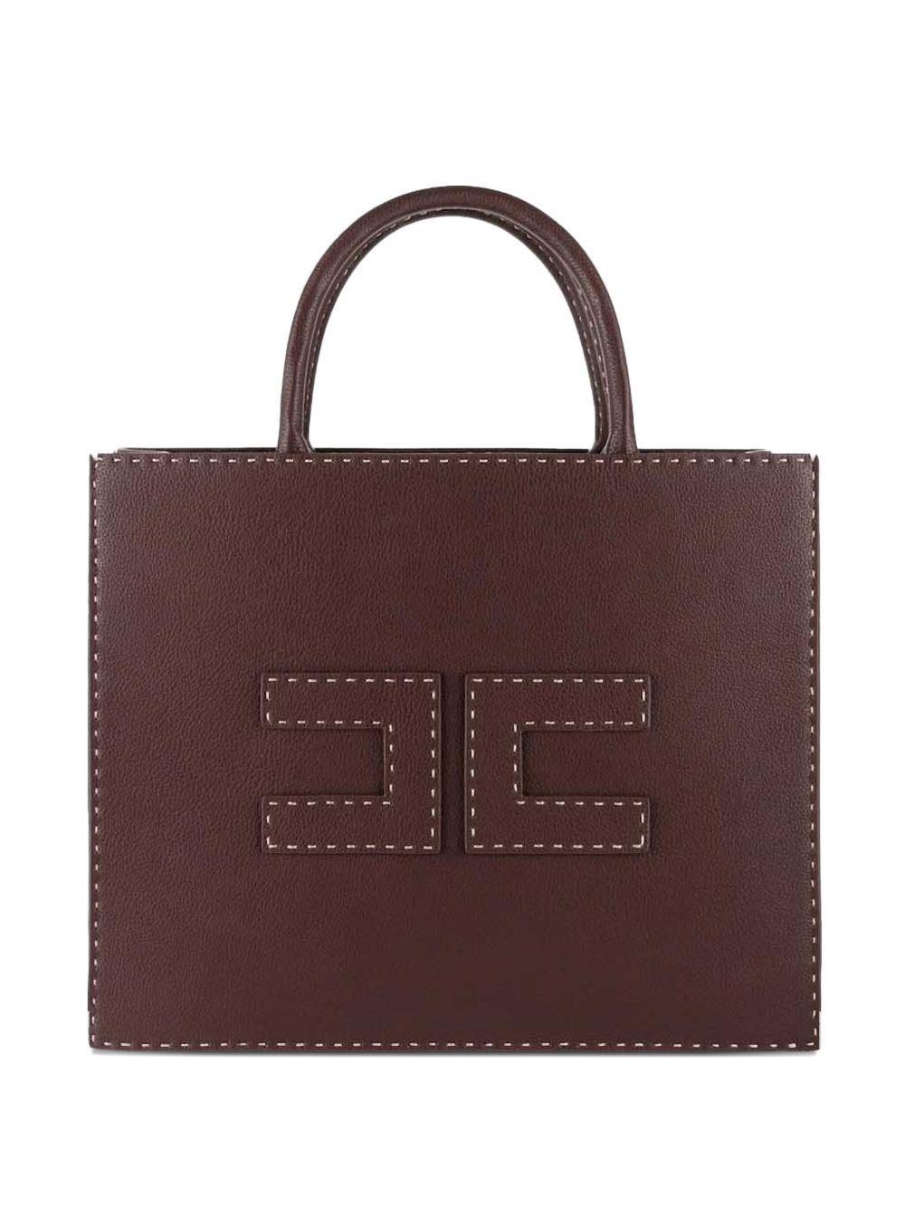 Borsa tote piccola con impunture a contrasto cacao
