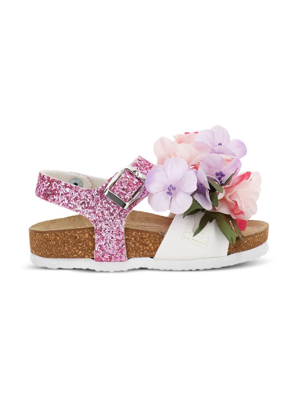 Sandali con fiori applicati e glitter 8CG0107708 0090 MONNALISA KIDS 