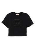 T-shirt nera ricamo logo monogram tono su tono neonata