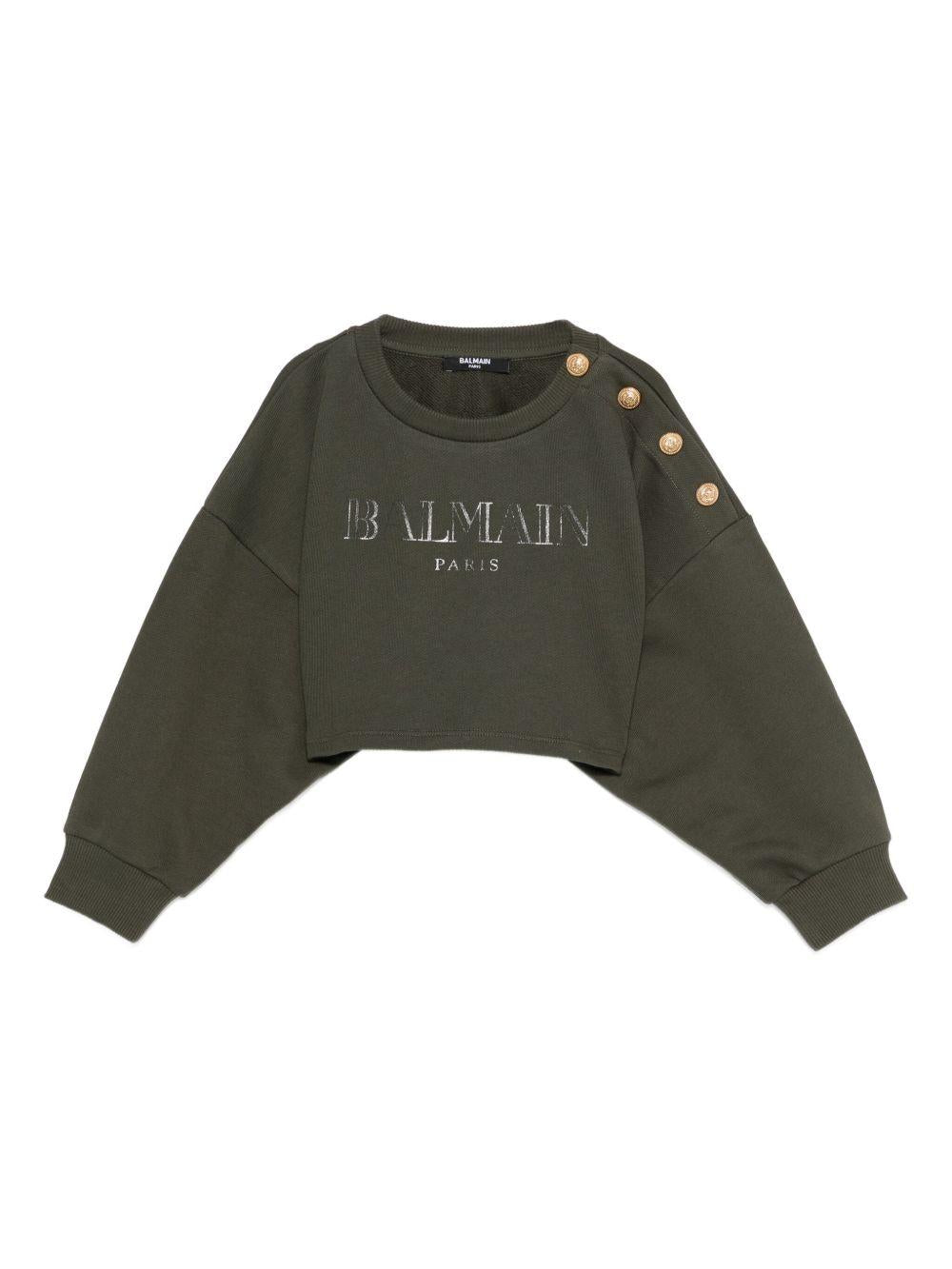 Top Verde Oliva con Stampa Logo BX4B60Z3183 762 BALMAIN KIDS 