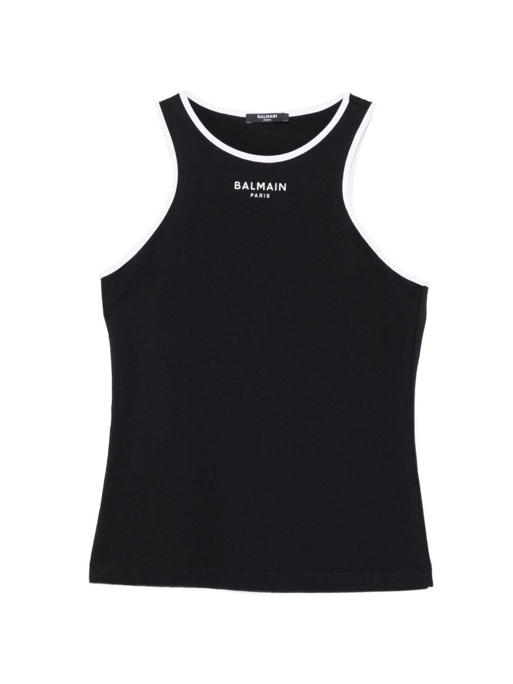 Canotta in cotone con bordi a contrasto BY8A12Z3277 930BC BALMAIN KIDS 