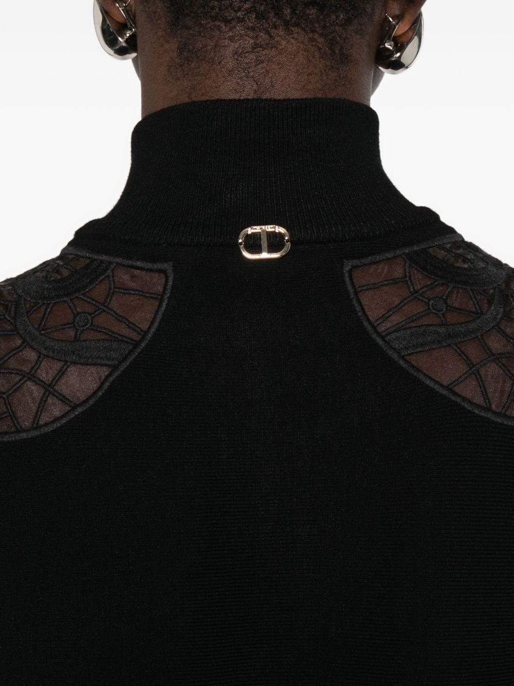 Giacca nera con zip e dettagli in pizzo floreale TWINSET 252TP3405 00006 TWINSET 