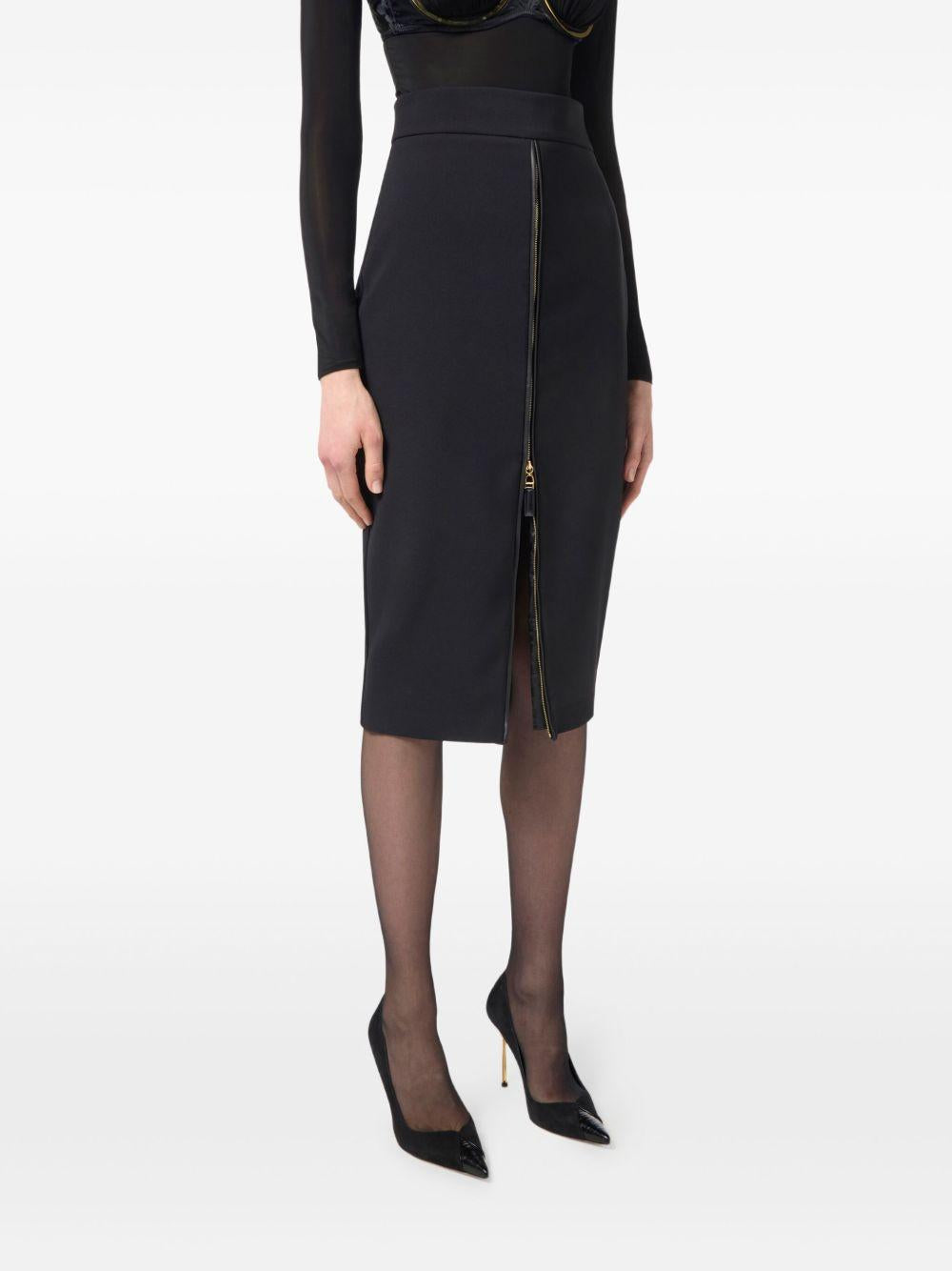 Gonna Midi Nera a Vita Alta con Zip Centrale GO13456E2 110 ELISABETTA FRANCHI 