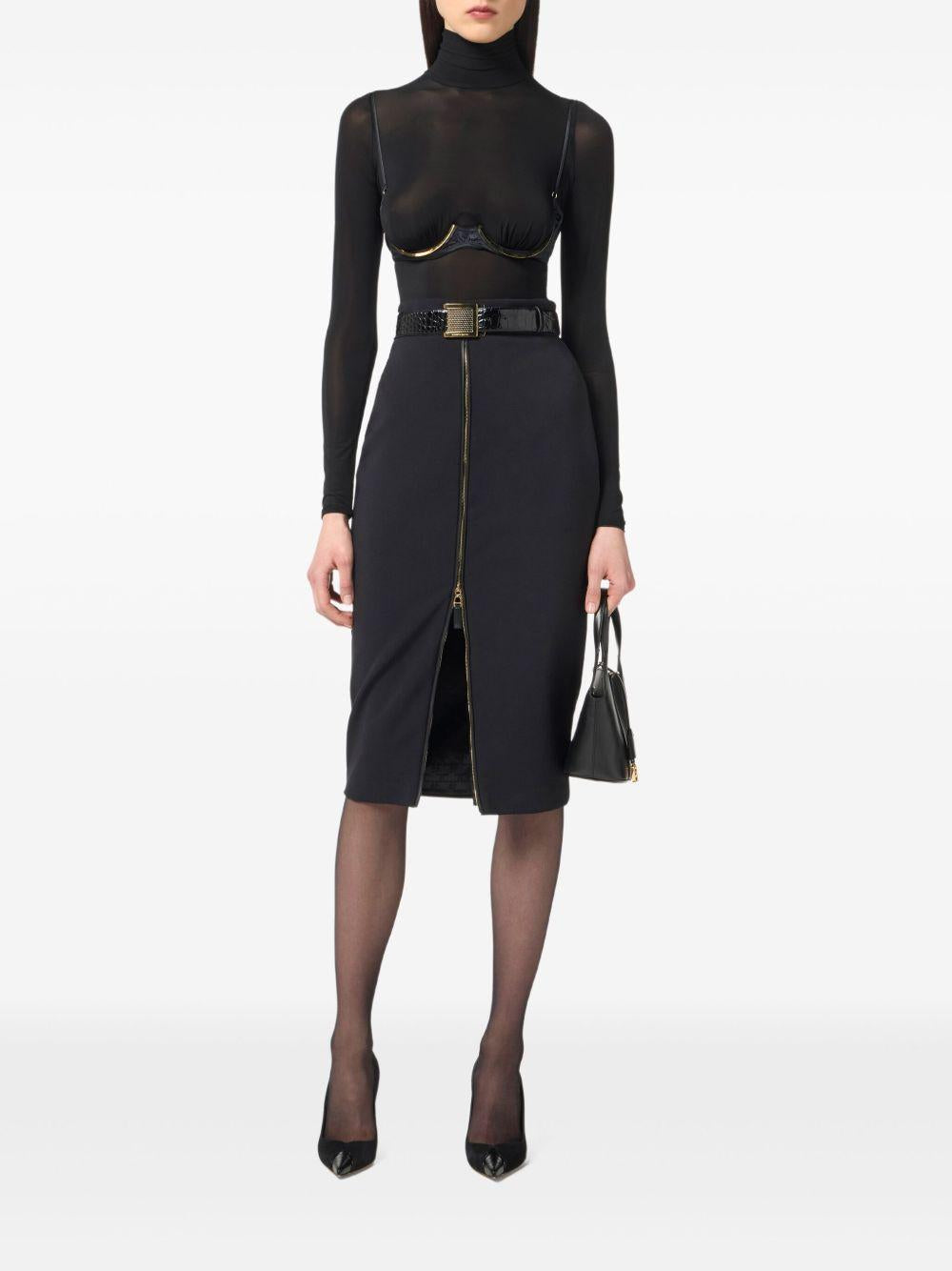 Gonna Midi Nera a Vita Alta con Zip Centrale GO13456E2 110 ELISABETTA FRANCHI 