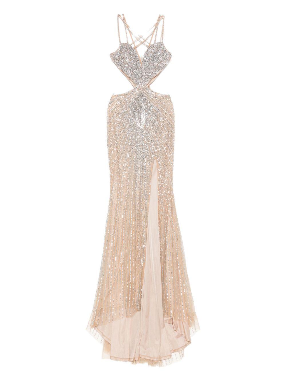 Abito Lungo Beige con Cut-Out, Paillettes e Spacco Laterale AZ1 SAS HOLLAND & HOLLAND 
