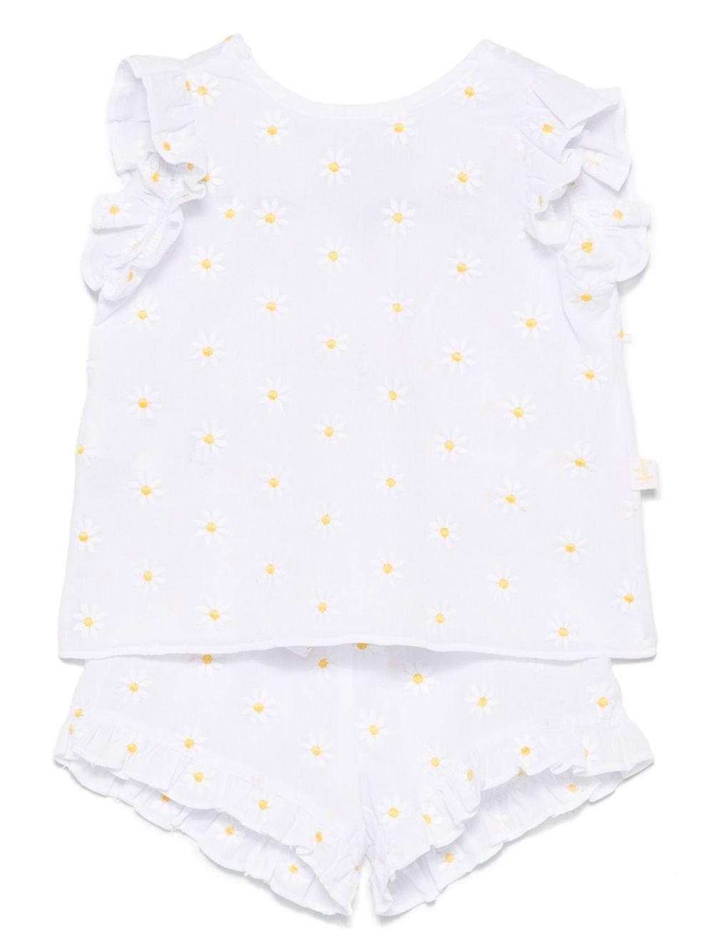 Completo bianco con margherite neonata (2pz)