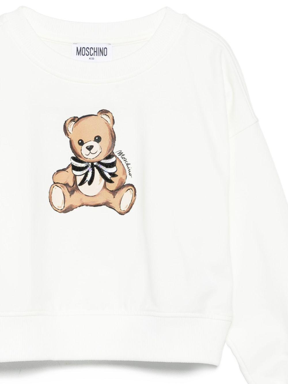 Felpa Bianca Girocollo con Stampa Orsetto HDF06GLDA16 10063 MOSCHINO KIDS 