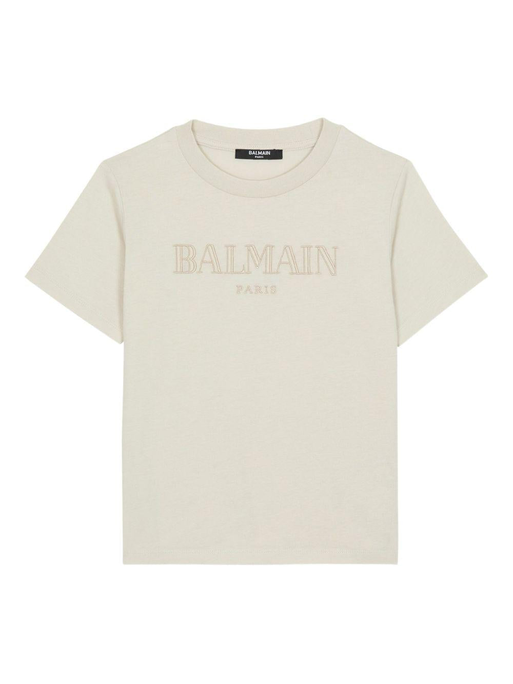 T-shirt Beige Chiaro con Stampa Logo BX8P41Z3186 107BG BALMAIN KIDS 