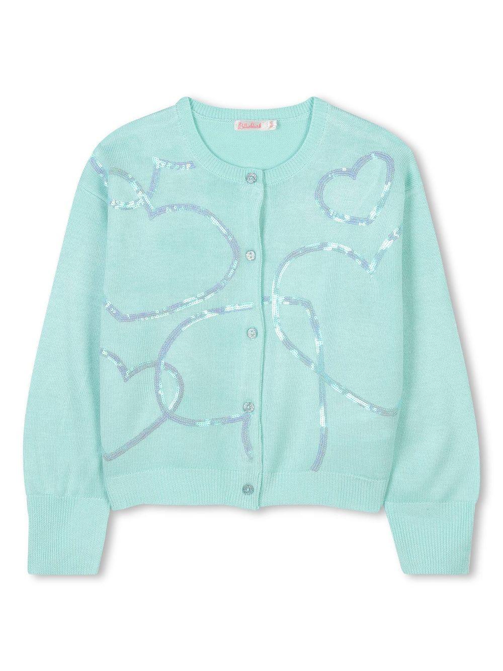 Cardigan celeste cuori con paillettes