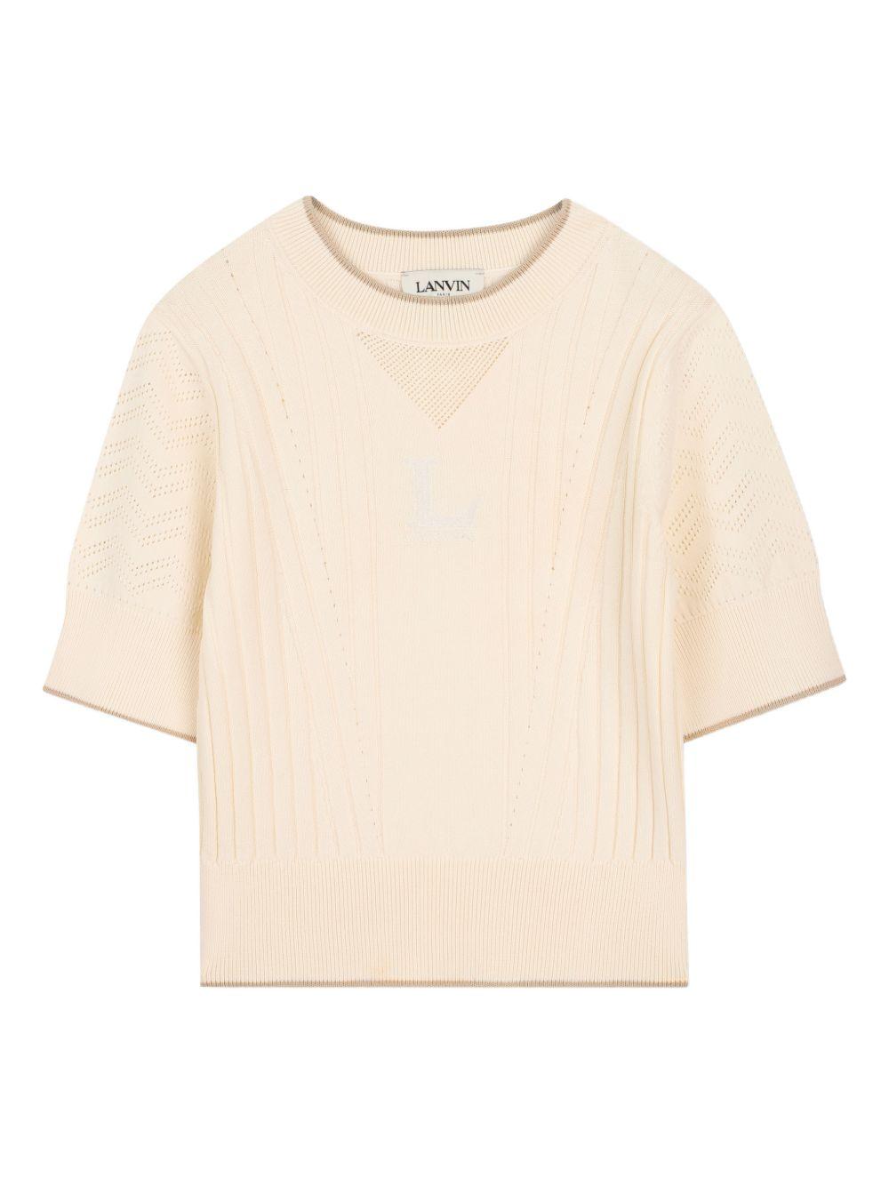 Maglia a maniche corte con dettagli traforati N30350 519 LANVIN KIDS 