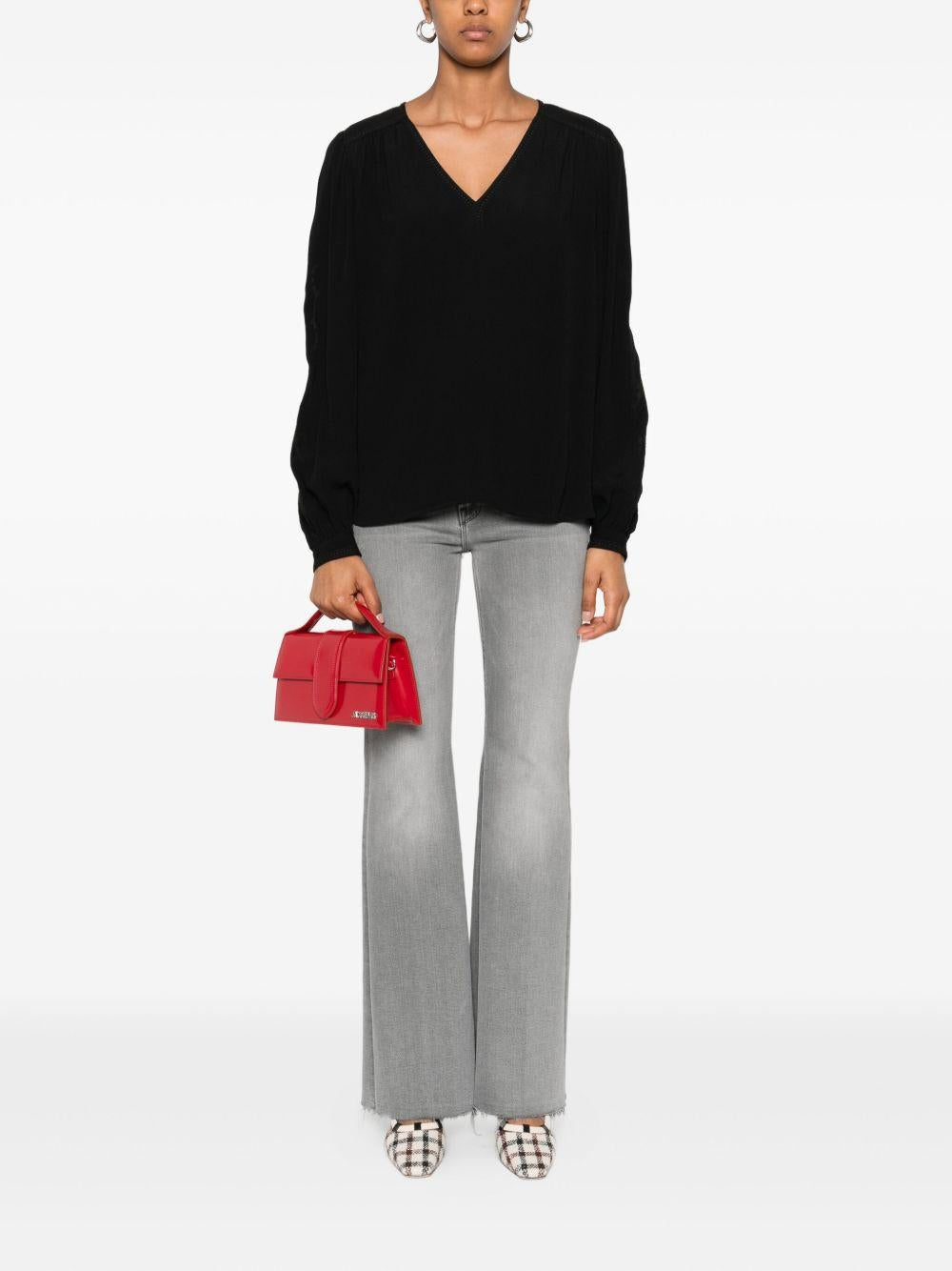 Top Donna Nero con Scollo a V e Maniche a Palloncino 252TP2151 00006 TWINSET 