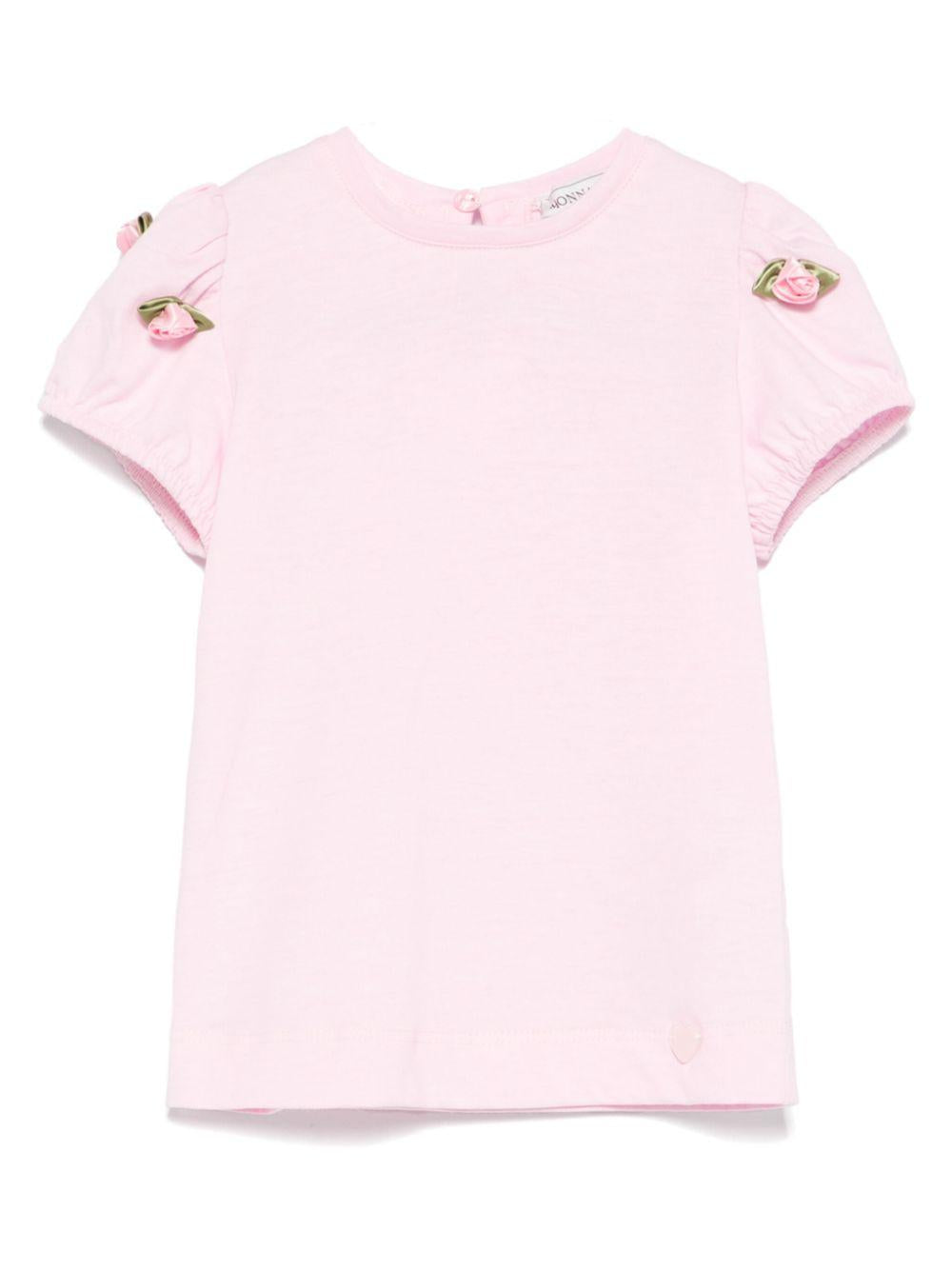 T-shirt rosa mini roselline spalla