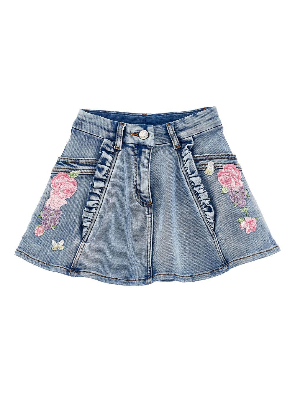 Gonna in denim con ricami floreali 19G7007015 055B MONNALISA KIDS 