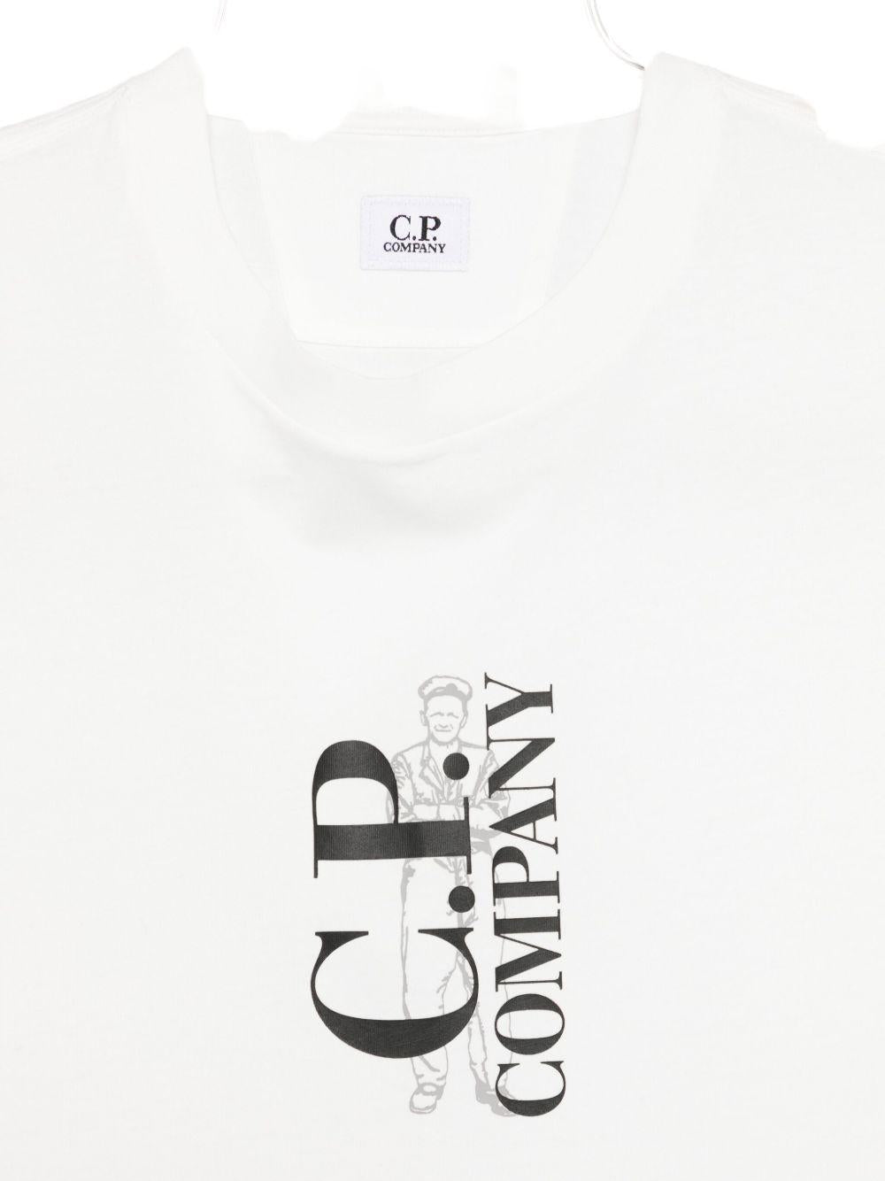 T-shirt Bianca Girocollo con Logo Stampato 19CMTS092A005100W 103 CP COMPANY 