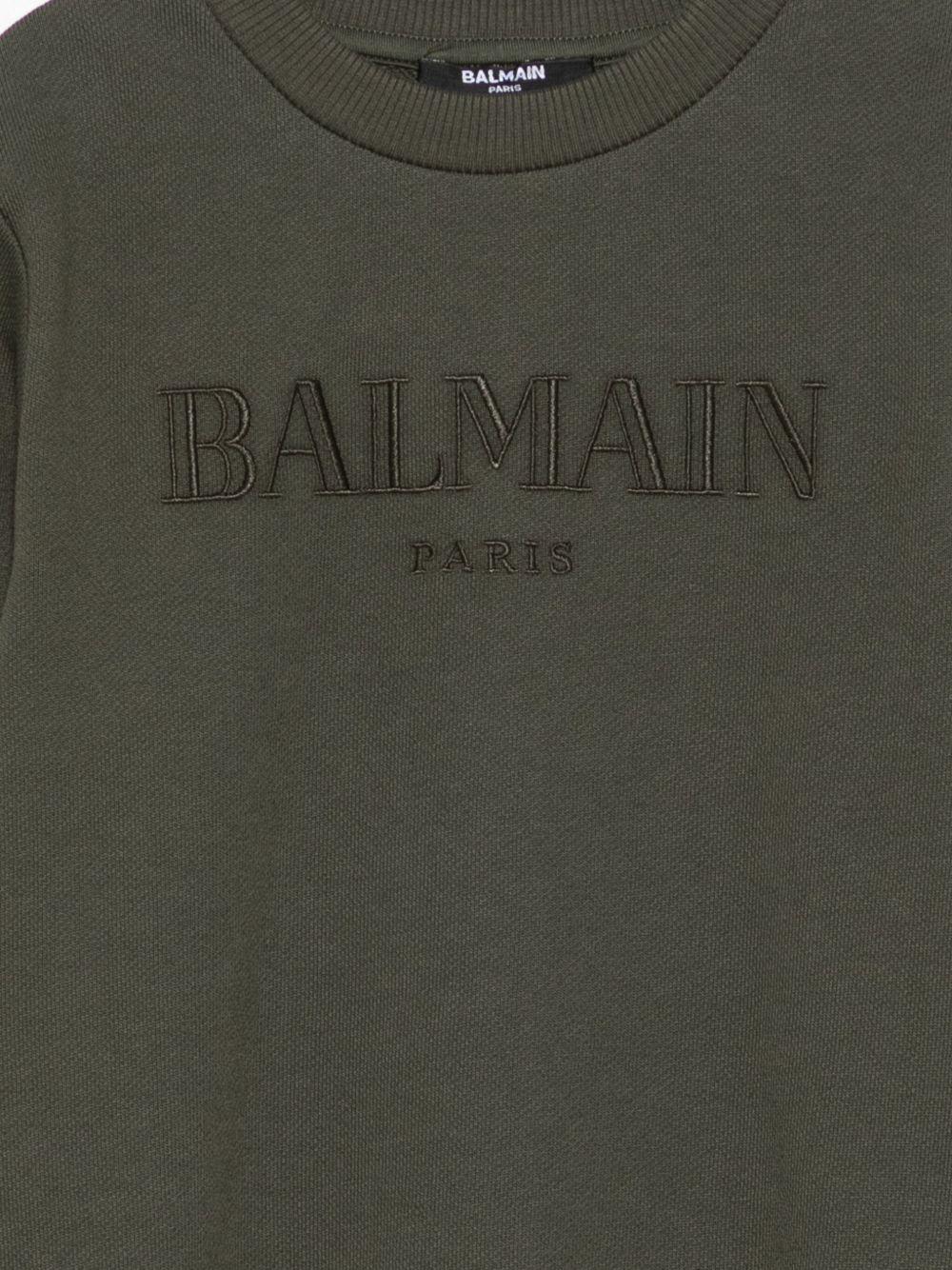 Felpa Verde Oiva con Logo Ricamato BX4Q50Z3183 762VE BALMAIN KIDS 