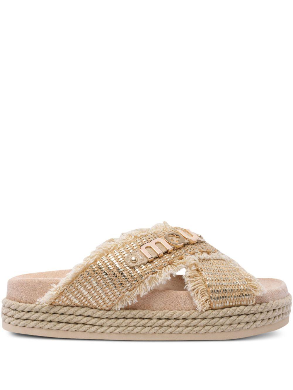 Criss-cross rope raffia sandal rafia metal