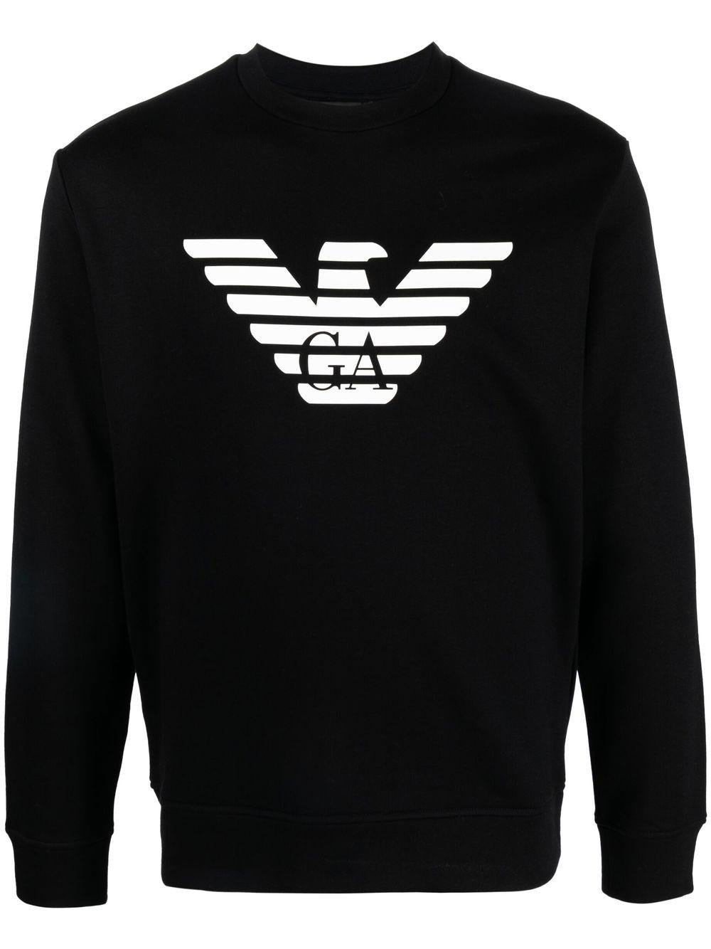 Felpa nera con logo stampato e maniche lunghe 8N1MR61JRIZ F008 EMPORIO ARMANI 