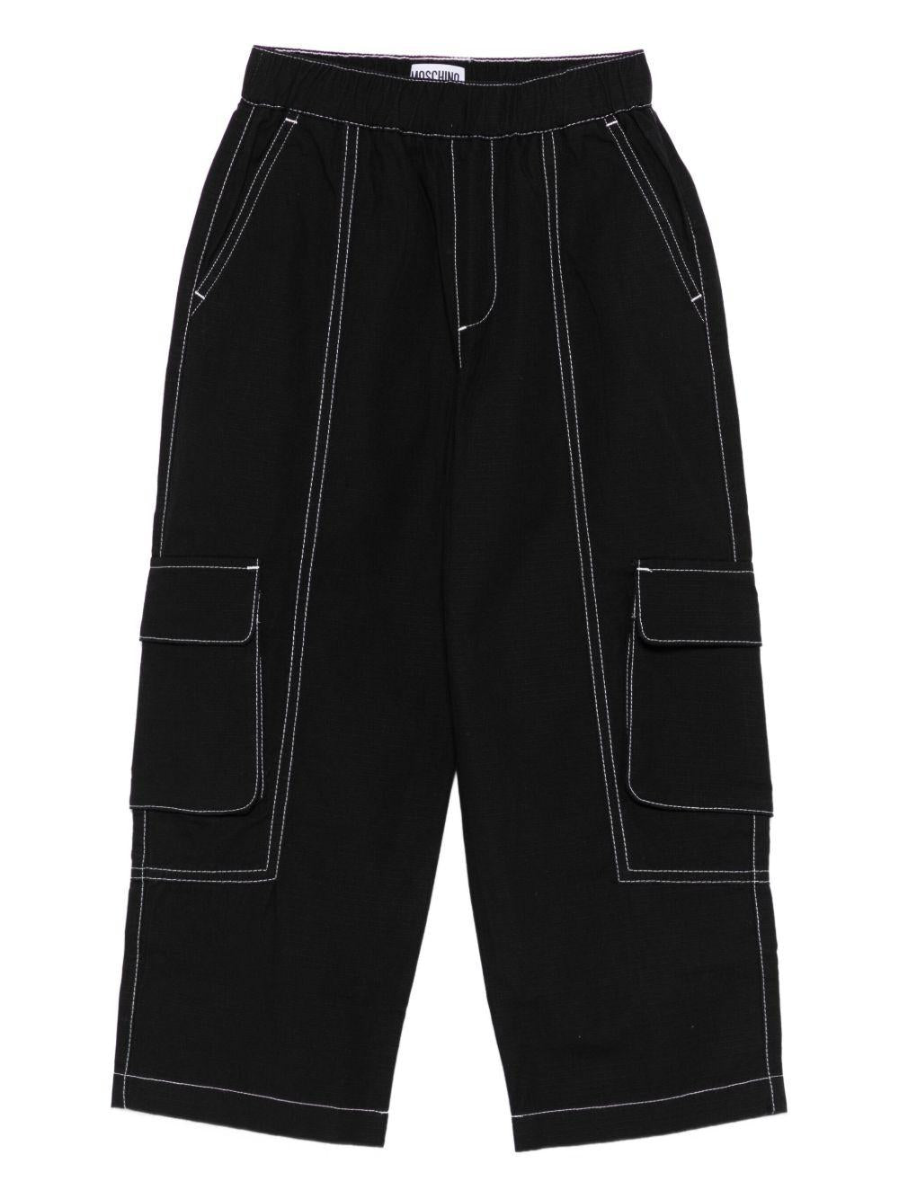 Pantaloni Neri con Cuciture a Contrasto HUP08JLZA24 60100 MOSCHINO KIDS 