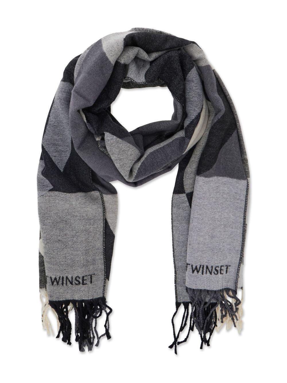 Sciarpa Grigia con Motivo Geometrico e Frange 252TA4170 12609 TWINSET 