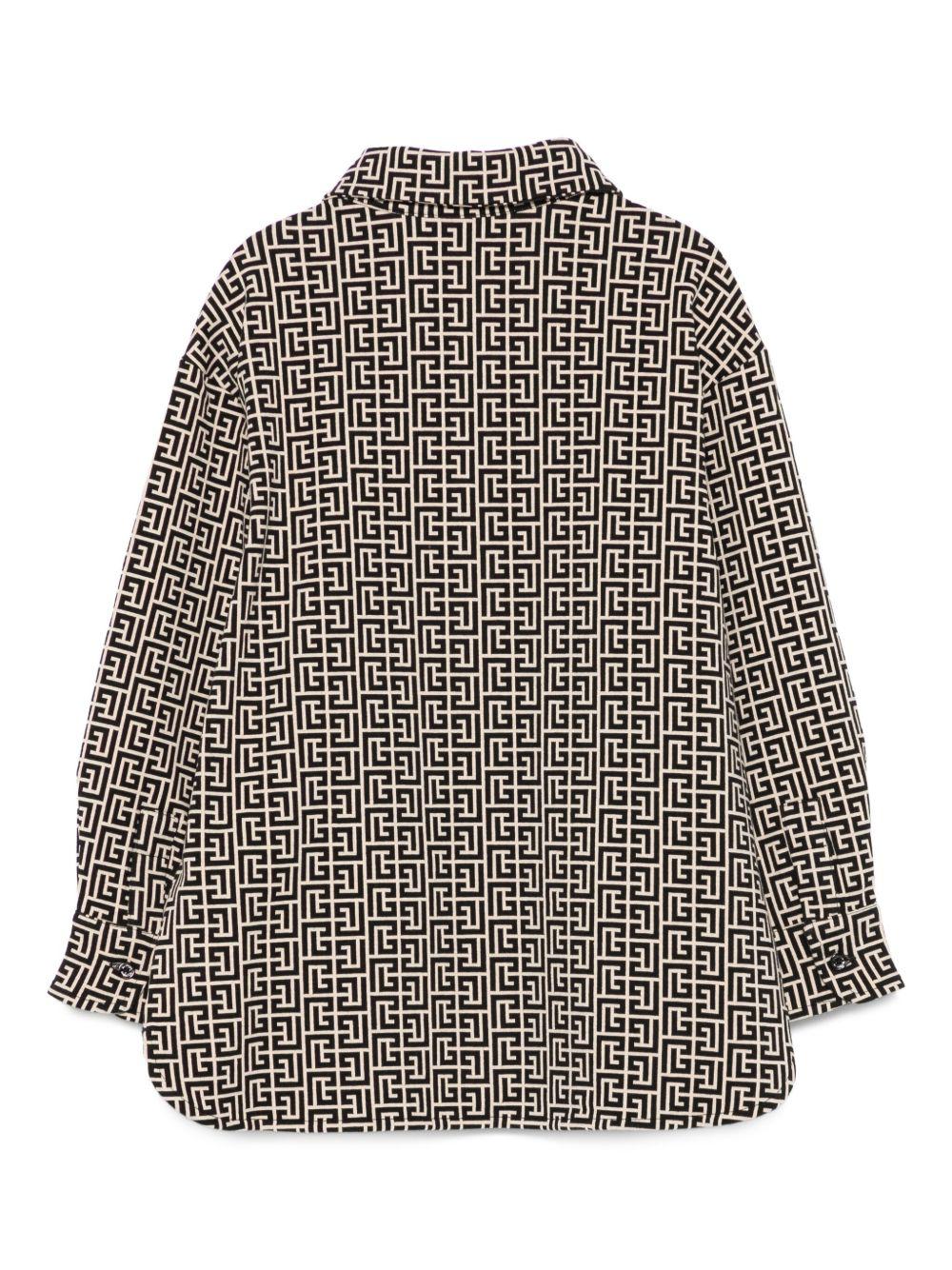 Camicia a Maniche Lunghe con Stampa Geometrica BX5P10Z2411 106NE BALMAIN KIDS 