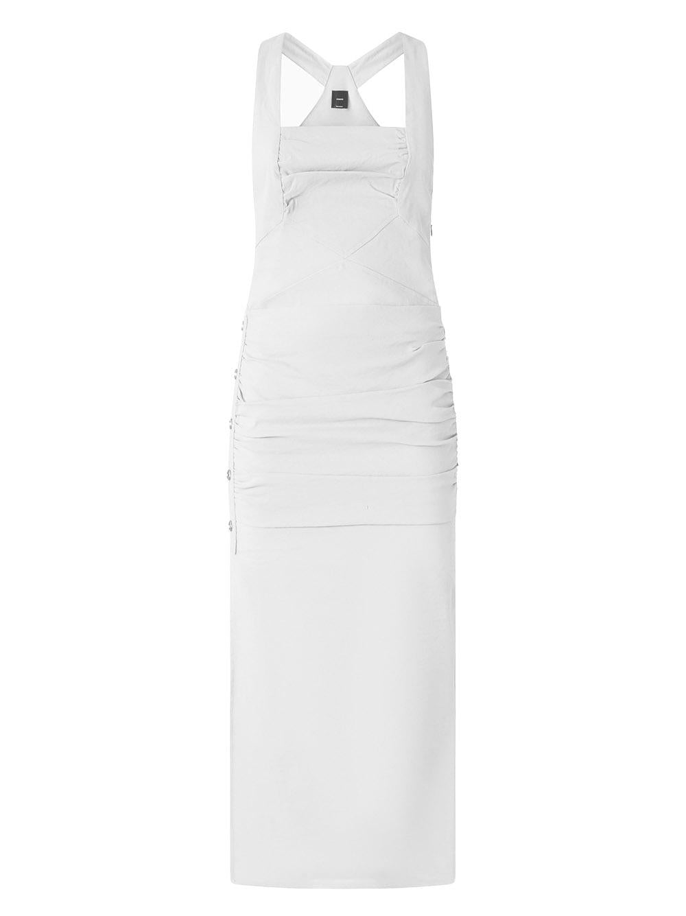 Vestito a canotta in lino con bottoni bianco 104827A0IM Z07 PINKO 