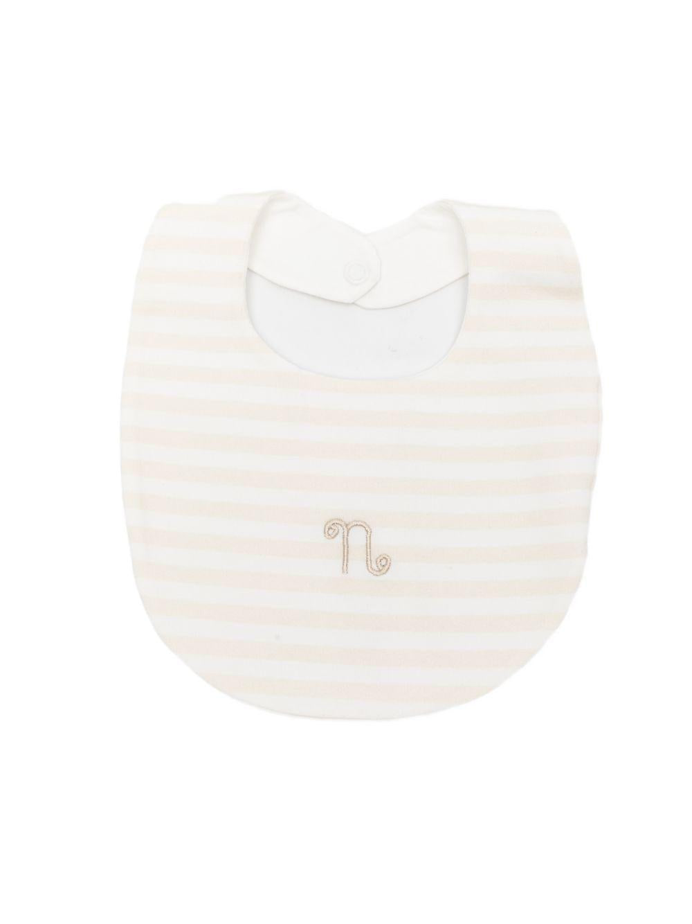 Bavaglino a righe in cotone con chiusura a bottoni E26406 BEIGE NANAN KIDS 