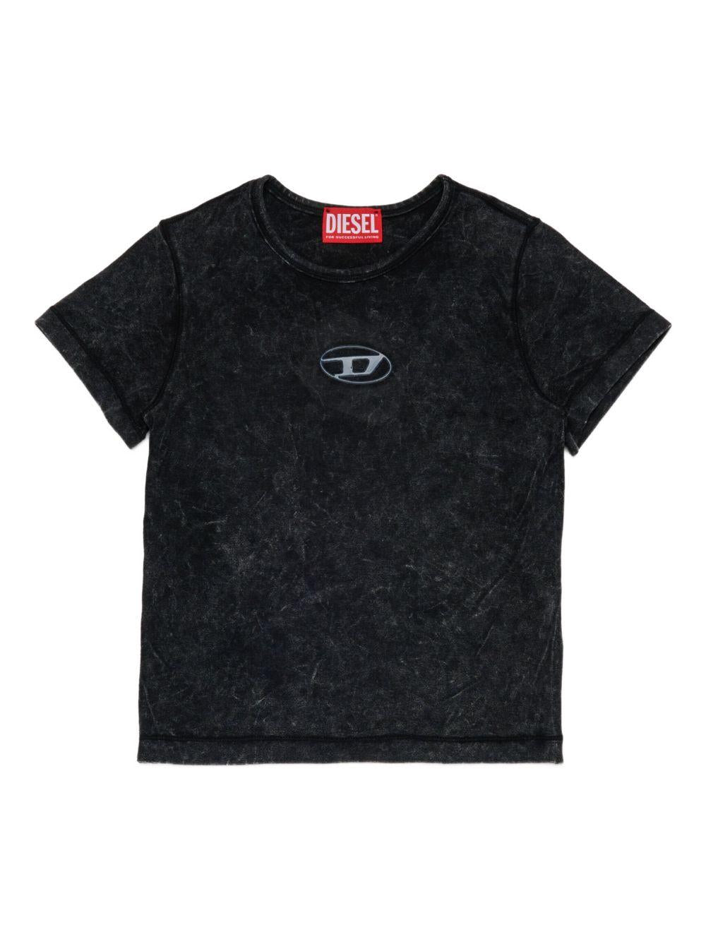T-shirt Nera con Placca Logo Ovale J024020CNAY K900 DIESEL KIDS 