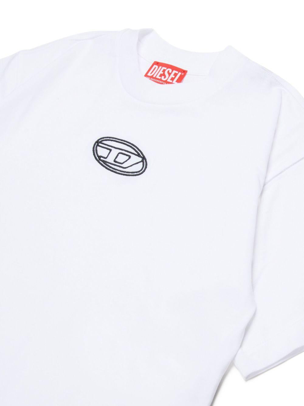T-shirt Bianca con Logo Ricamato J0242800YI9 K100 DIESEL KIDS 