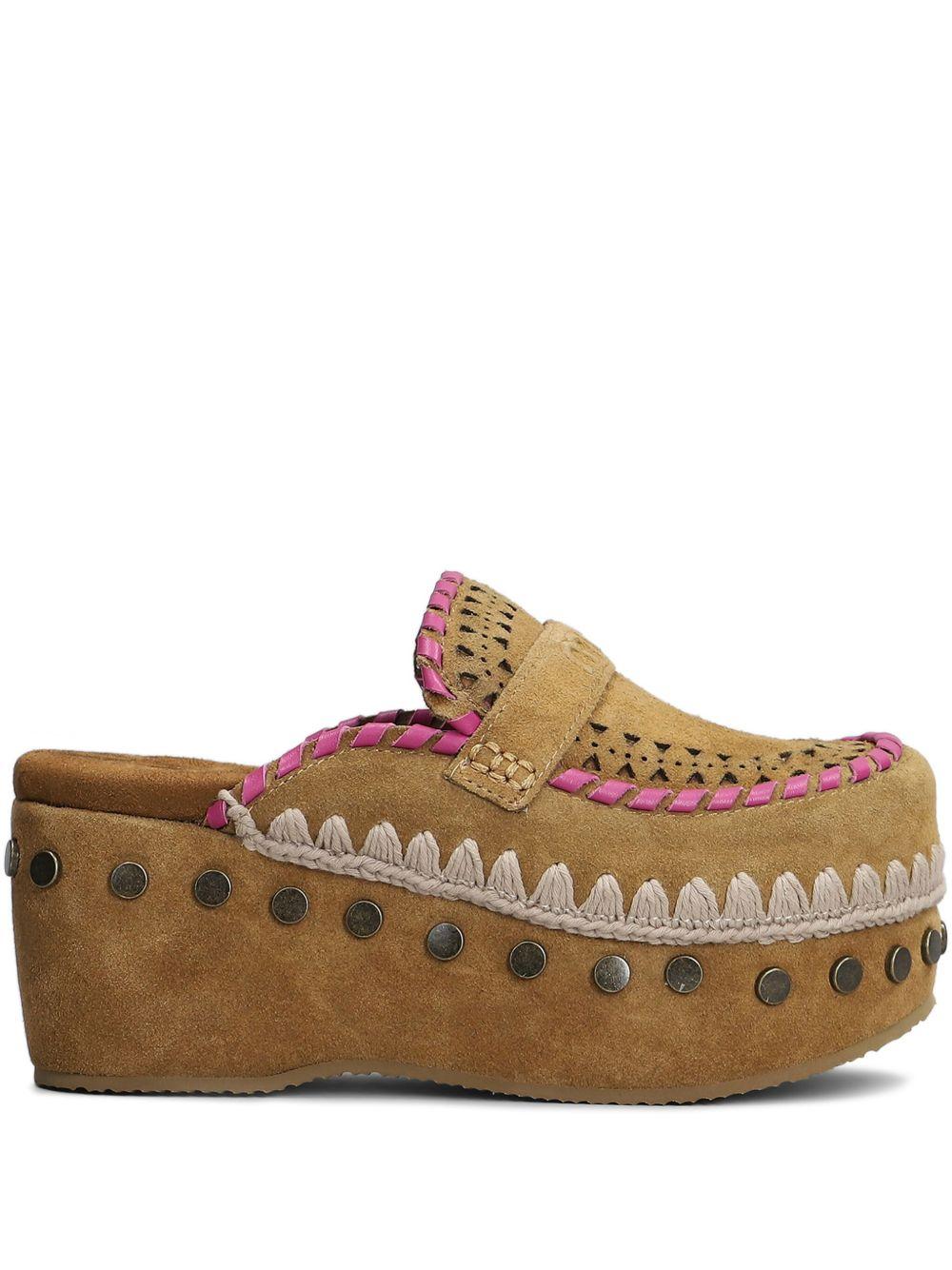 Clog leather overstitch cognac