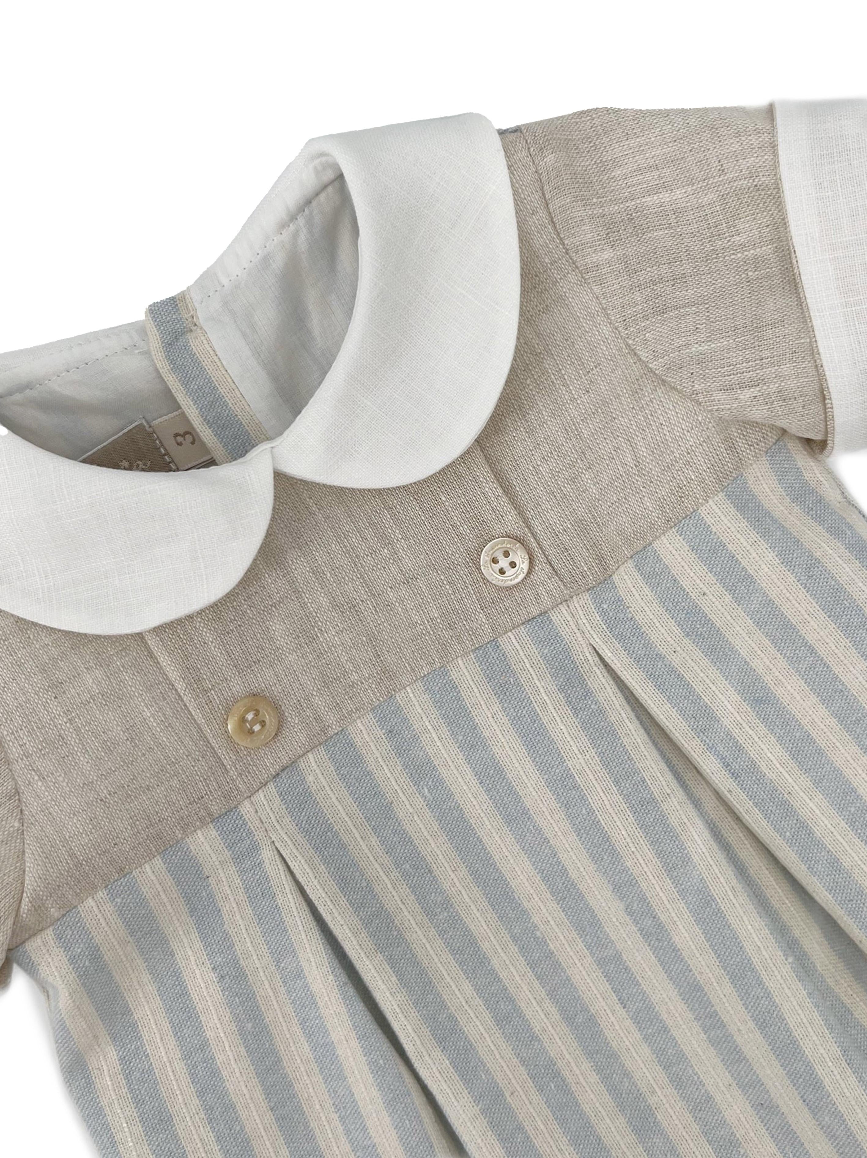 Pagliacetto neonato a righe verticali beige/celeste lino TBPG59 R38 LA STUPENDERIA KIDS 