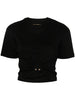 T-shirt nera arricciata con anello